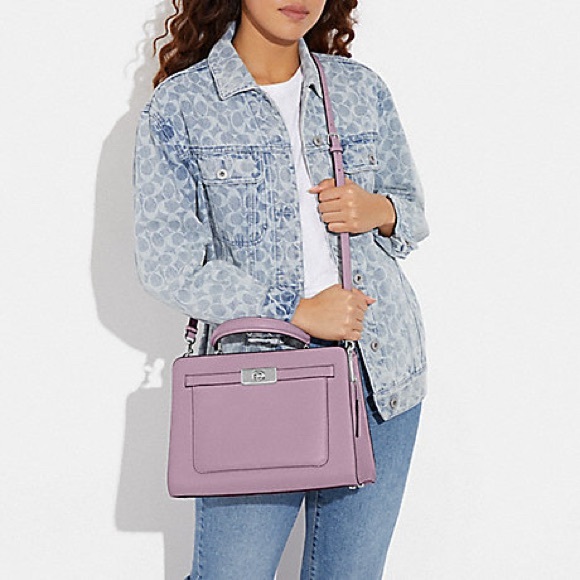 NWT Coach Lane Top Handle Carryall Satchel Crossbody Silver / Ice Purple C8209 - Picture 14 of 14